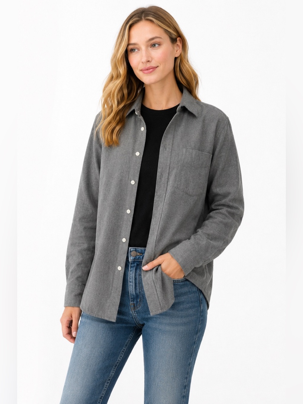 Everlane Gray Cotton Button Down Shirt Small Minimalist Classic Long Sleeve Top